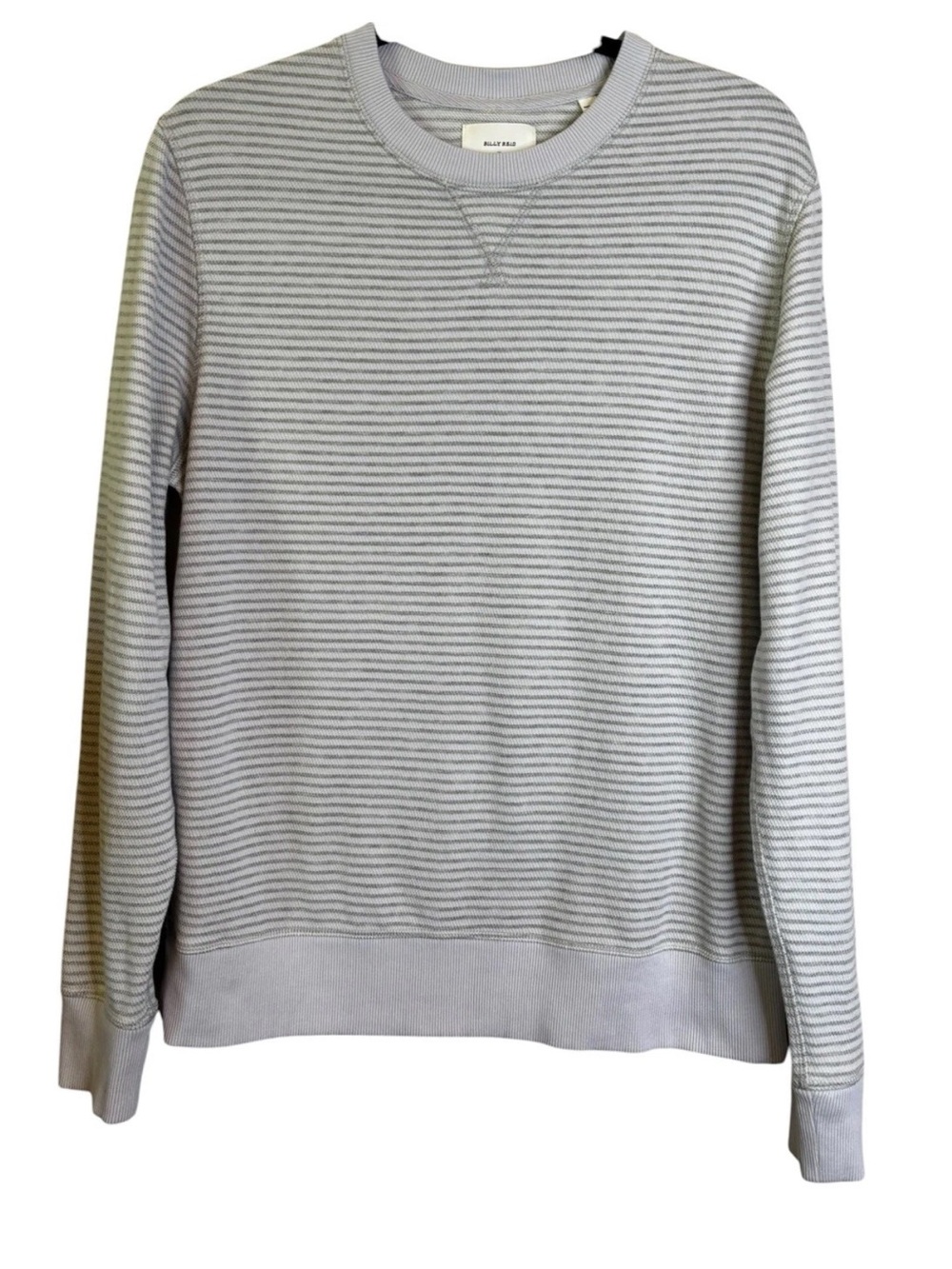 Billy Reid Striped Crew Neck Pullover Top Size Medium M Gray Cotton Shirt
